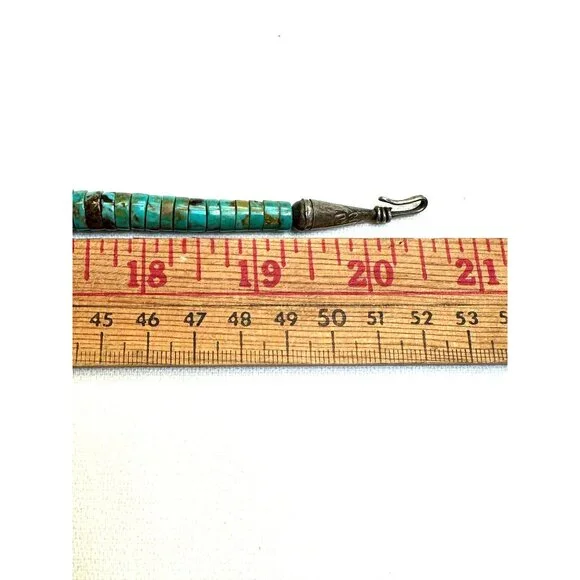 Vintage Native American Kewa Necklace Handmade Heishi Turquoise & Silver Beads - Picture 10 of 13